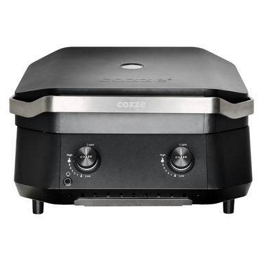 Cozze B-500 Gas BBQ front view with lid closed, close up