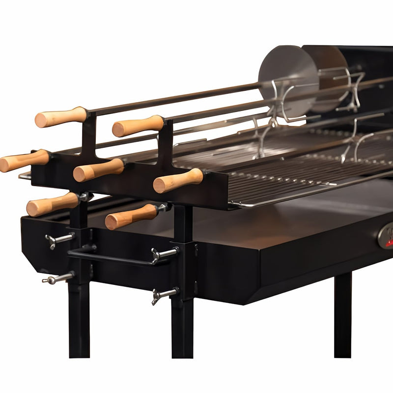 Cyprus Spit | Extra Large with 5 Skewers | 25 kg rated motor close up of skewers and grill