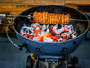 Premium BBQ Rotisserie Kit | close up view of gyros on rotisserie on a SNS kettle bbq