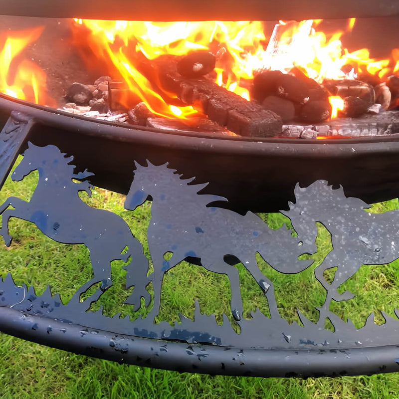 BBQ Grill and Fire Pit  close up view of cowboy design