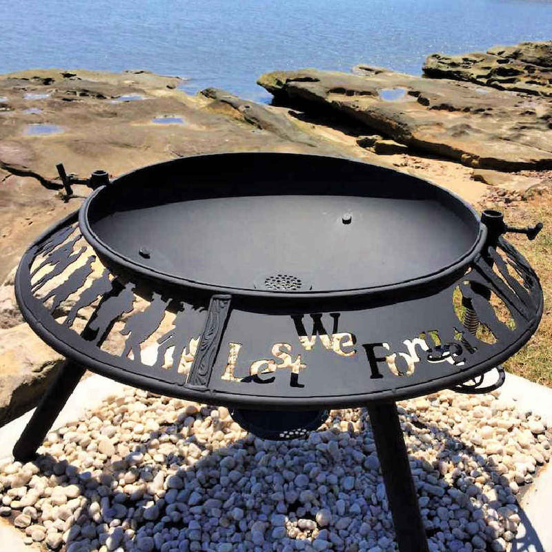 BBQ Grill and Fire Pit  close up view of anzac design