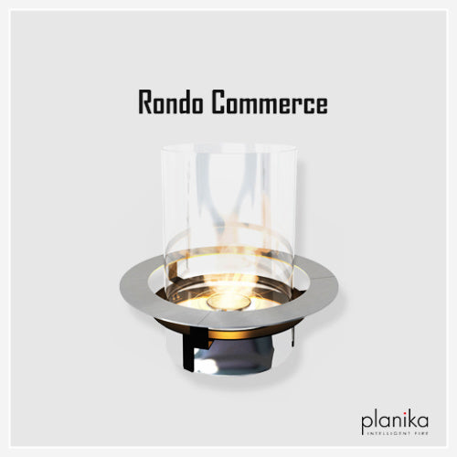 Fireplace Rondo Commerce - full view of fireplace burning on white background