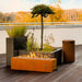 Fireplace | Galio Automatic full view of corten fireplace on deck