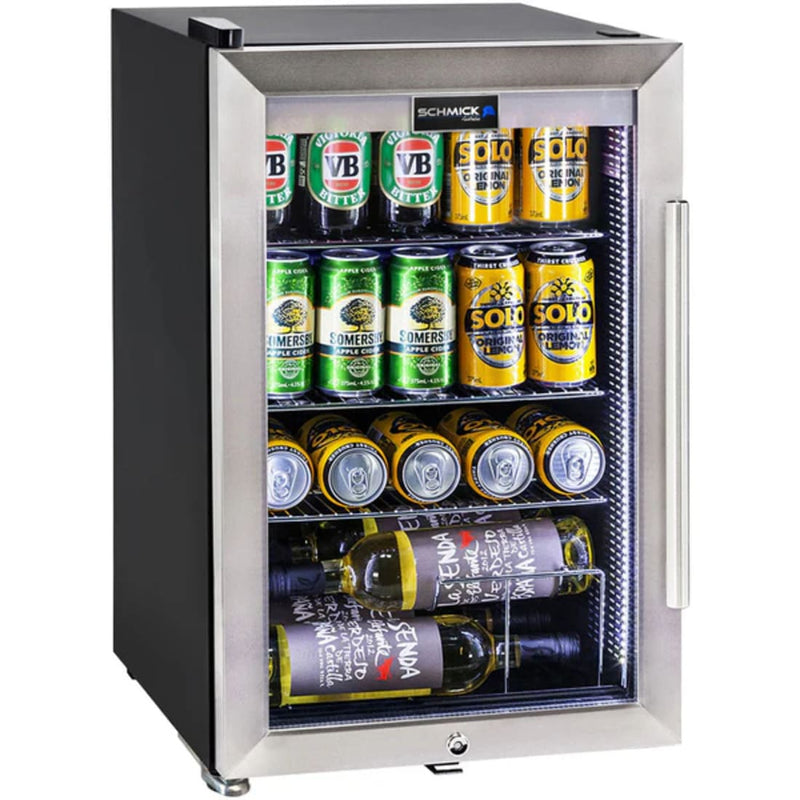 Schmick 70 L Tropical Triple‑Glazed Stainless Bar Fridge – Right or Left Hinge - HUS-SC70-SS showing the left hinge with wine