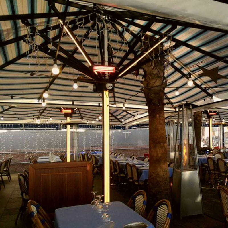 Infrared Heater | Outdoor | Electric | Heliosa 11 in a cafe with umbrellas