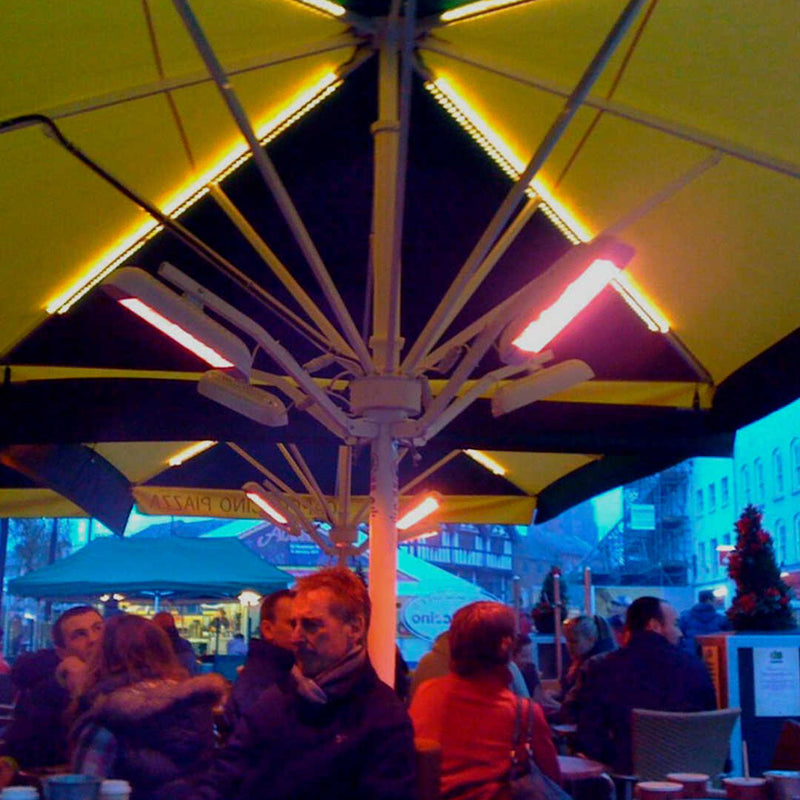 Infrared Heater | Outdoor | Electric | Heliosa 11 showing 4 units used with umbrellas