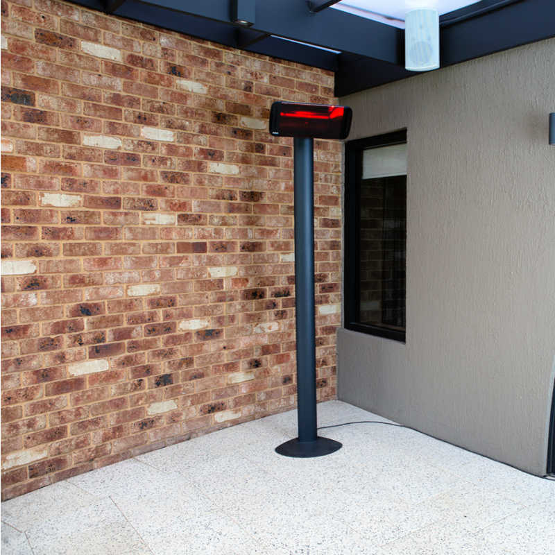 Infrared Heater | Outdoor | Electric | Heliosa 66 Black Glass with a thick stand outside