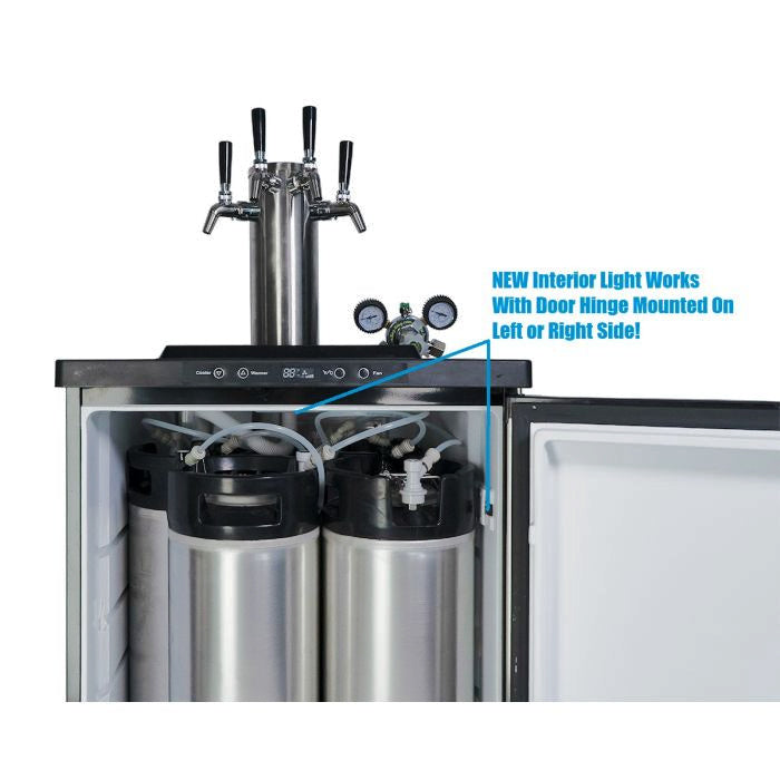 Kegerator | KegMaster Series XL | showing quad tap, MKX regulator, and 4 20L kegs