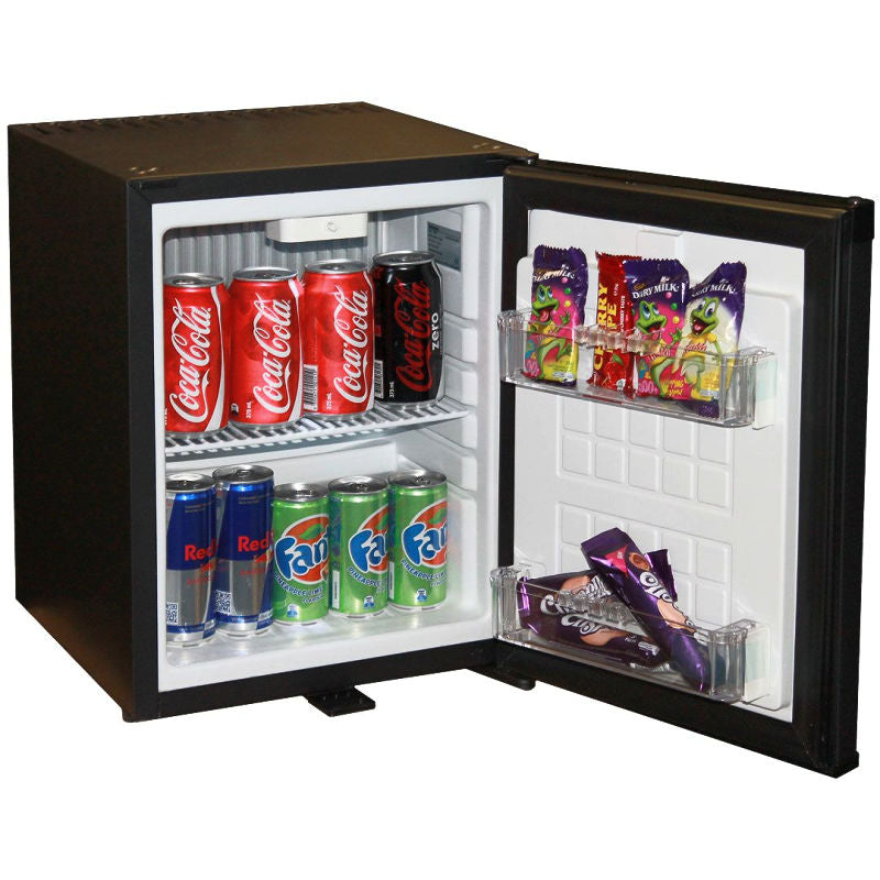 Mini Bar Fridge | Great For Gamers door open and full of drinks and snacks