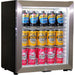 Mini Bar Fridge | Perfect For Accommodation Rooms door closed and full of drinks in Stainless Steel