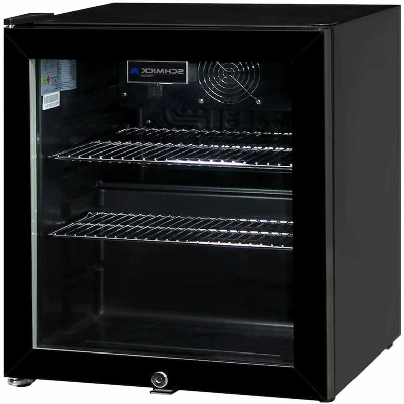 Mini Bar Fridge | Schmick Tropical 50 Litre showing left hand hinge in all black