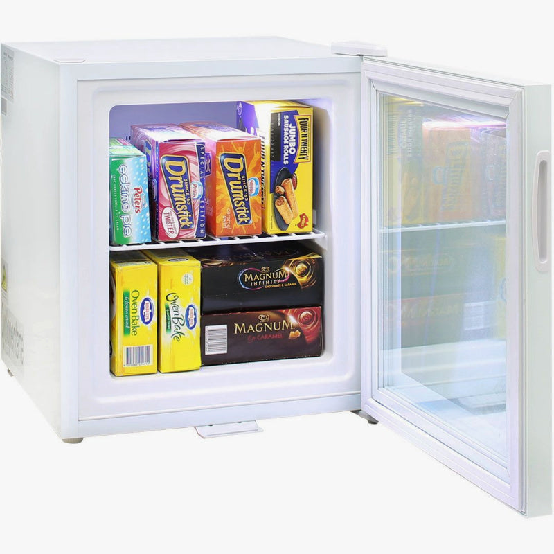 Mini Freezer | Glass Door 36 Litre door open and full of freezer food