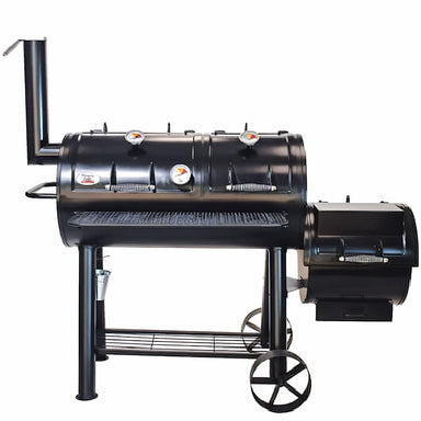 Offset Smoker Flaming Coals front full view of unit