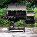 Texas Trio Char-Griller | Dual Fuel | BBQ and Smoker front view of BBQ grill in outdoors with all lids open