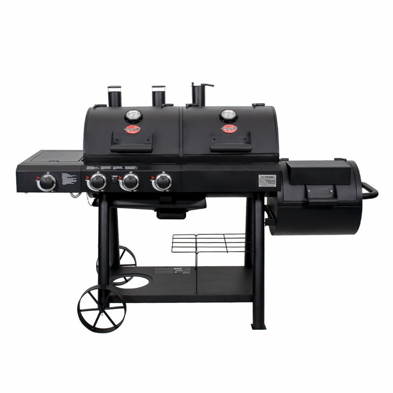 Texas Trio Char-Griller | Dual Fuel | BBQ and Smoker front view of texas trio bbq