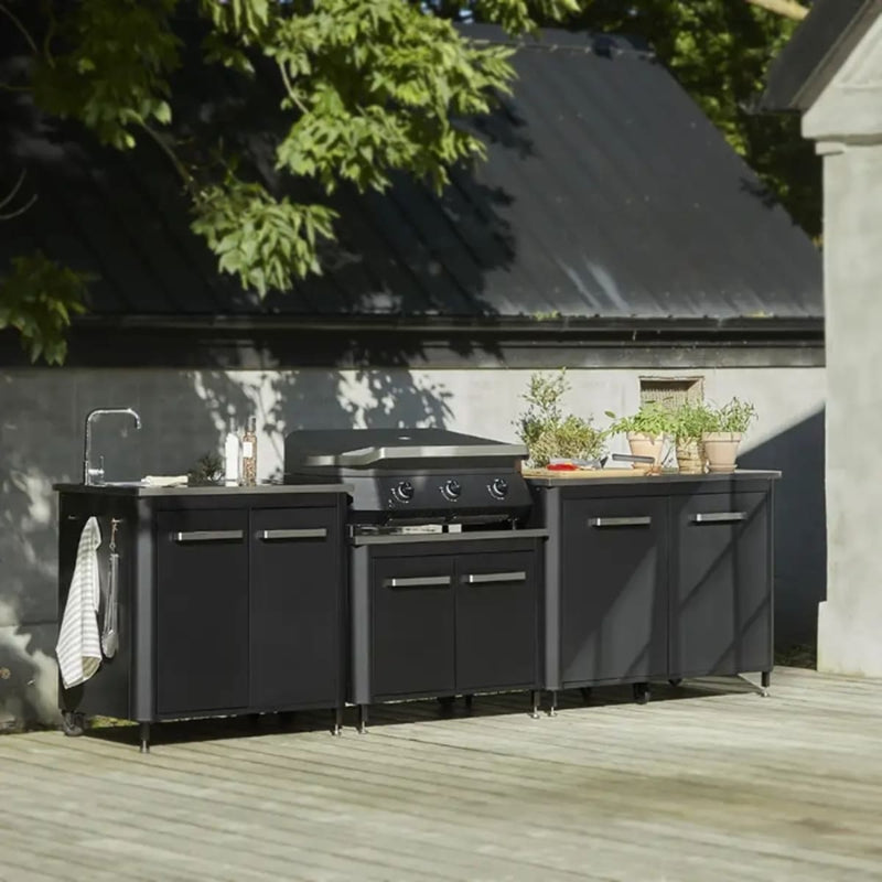 Outdoor Kitchen 90 Two Door for BBQ | Modular | Cozze with bbq on top next to cozze units