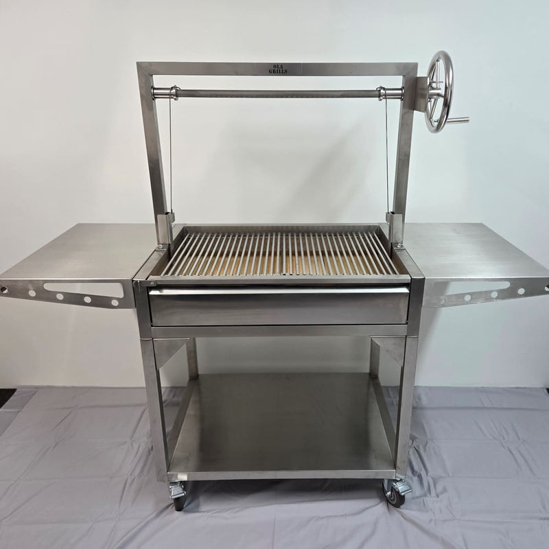 Parrilla Argentine BBQ with Firebricks | 100% 304 Stainless | BBQ Rod Model with teh grill down