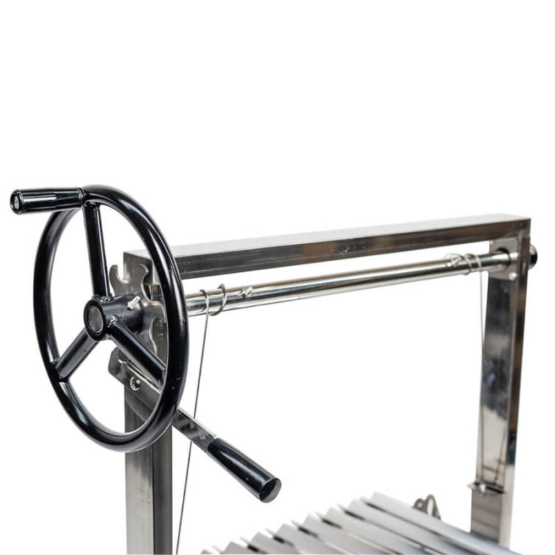 Parrilla BBQ Grill | Argentine | Asado Square showing the wheel close up