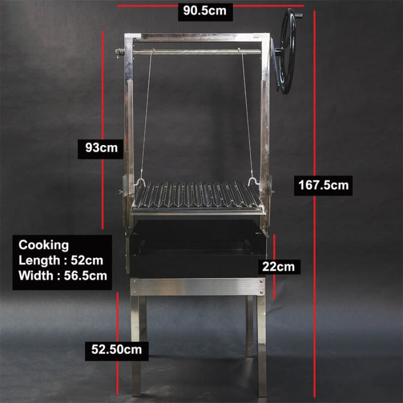 Parrilla BBQ Grill | Argentine | Optional Spit showing the dimensions