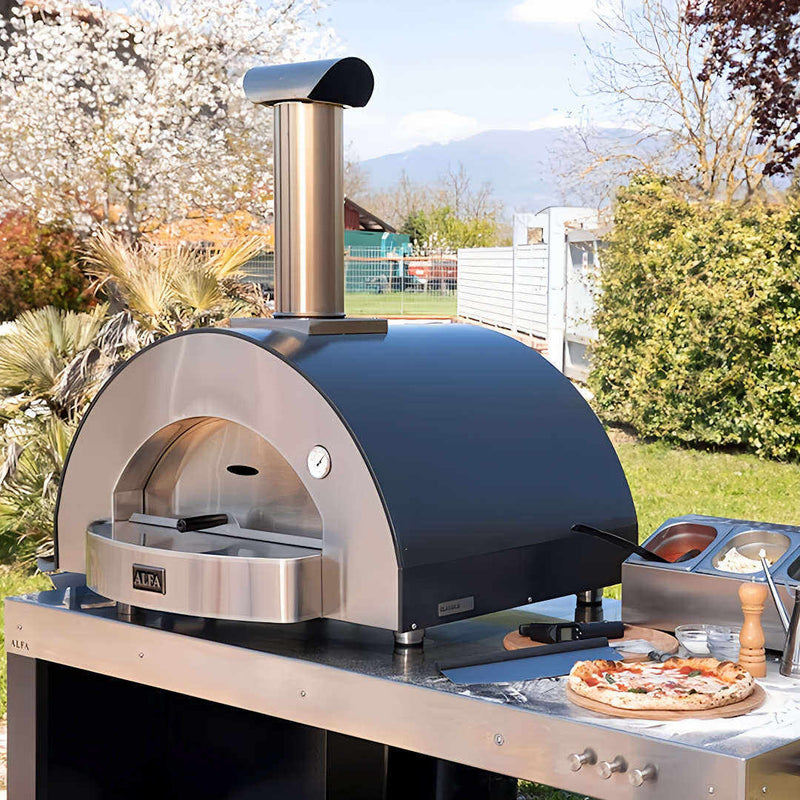 Wood Fired Pizza Oven | Alfa Classico 4 Pizze front right view outside on farm