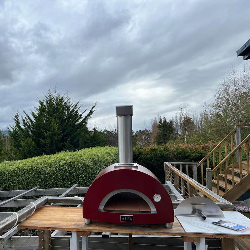 Pizza Oven | Alfa Nano | Wood or Gas front view of red oven outside
