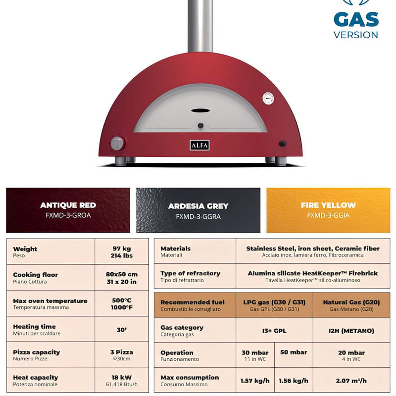 Pizza Oven | Alfa Moderno 3 Pizze Hybrid spec sheet