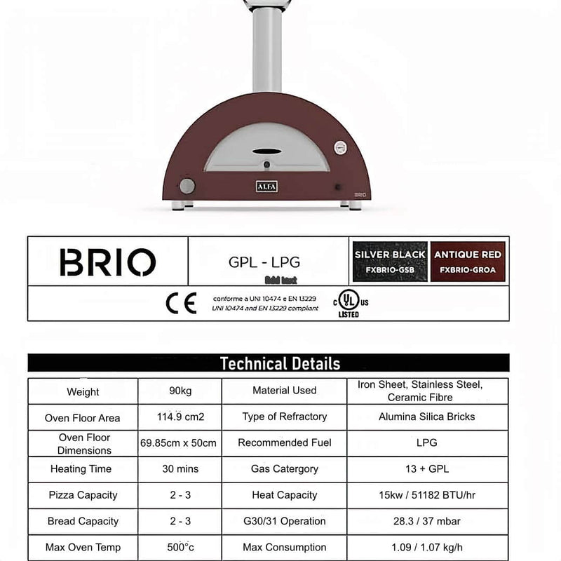 Pizza Oven | Alfa Brio Hybrid | Gas & Electric showing technical data sheet