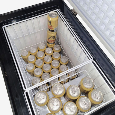 Portable Camping Fridge Freezer 60L top view full of cans