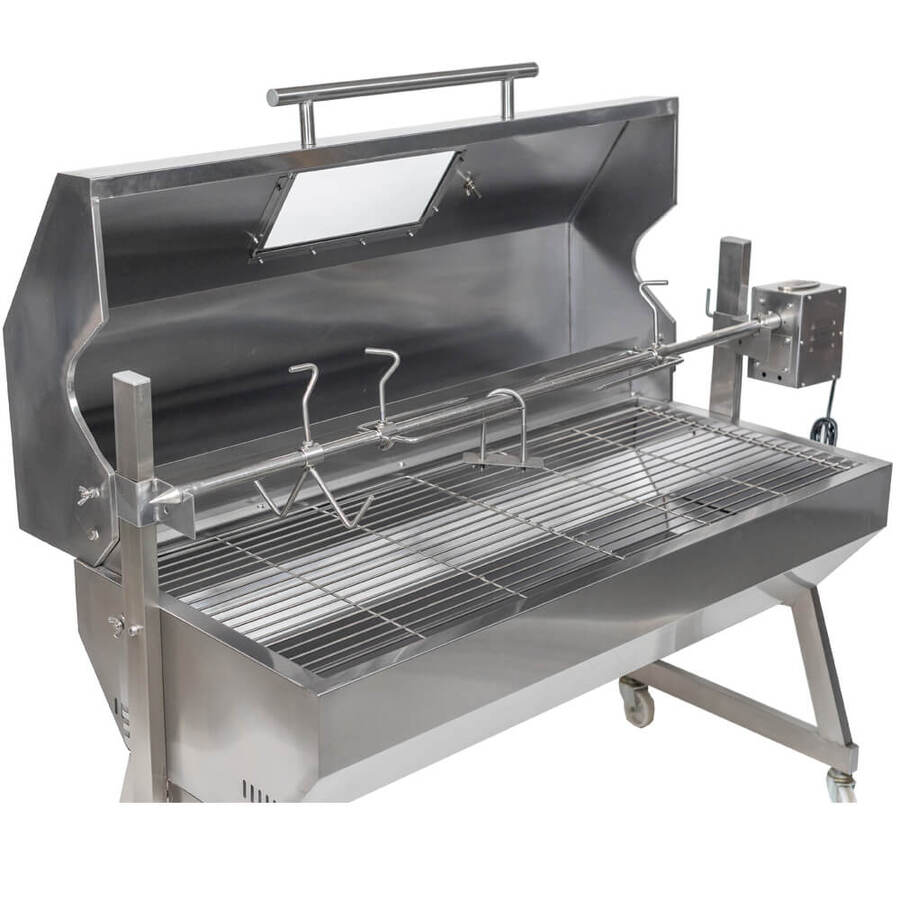 1200 mm Spit Rotisserie Roaster for Hire | Hooded side view