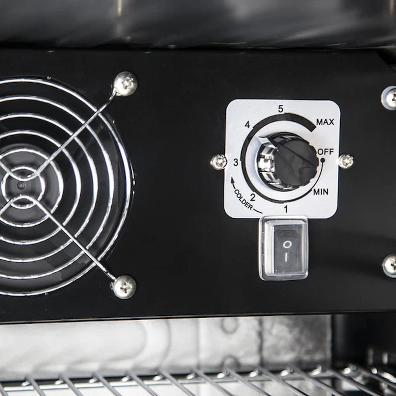 Schmick 70 L “Bolt‑Style” Black Bar Fridge – Industrial Design, Double‑Glazed - HUS-SC70-B-X showing the manual thermostat controller