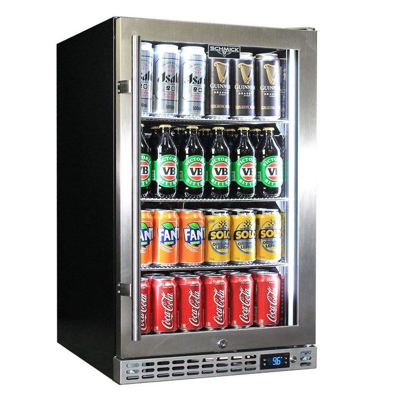 Bar Fridge | Single Door Alfresco | Schmick SK126 right hinged door closed and full of drinks