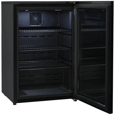 Schmick HUS-EX108 “Under Zero” 108 L Alfresco Beer Fridge – Blast Chill, Heated Glass, Tropical-Rated empty with the door open