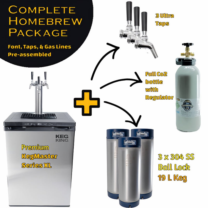 Kegerator | KegMaster Series XL | Complete Homebrew Package with the 3 tap stainless steel package