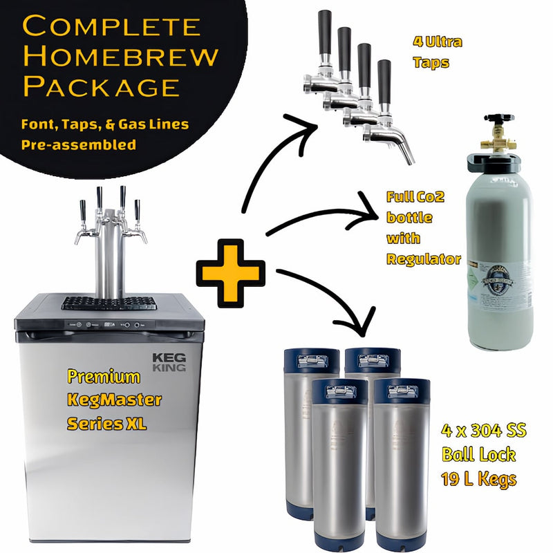 Kegerator | KegMaster Series XL | Complete Homebrew Package with the 4 tap stainless steel package