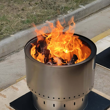Smokeless Fire Pit | close up view with roaring fire inside
