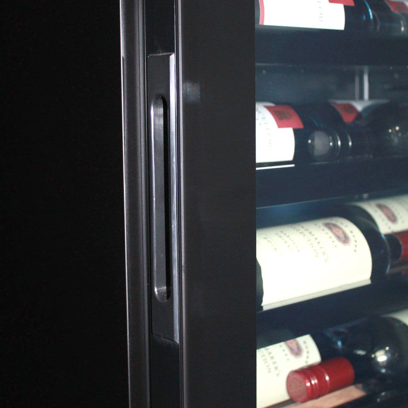 Wine Fridge | 209 Litre Upright close up view of handle and triple glazed low e glass