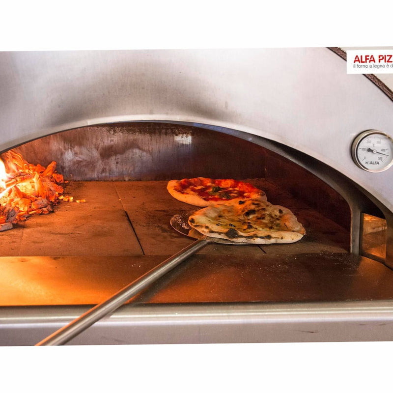 Wood Fired Pizza Oven | Alfa 4 Pizze close up view of cooking pizzas inside oven