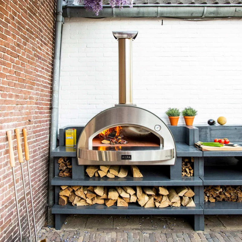 Wood Fired Pizza Oven | Alfa 4 Pizze front view of oven built into outdoor area