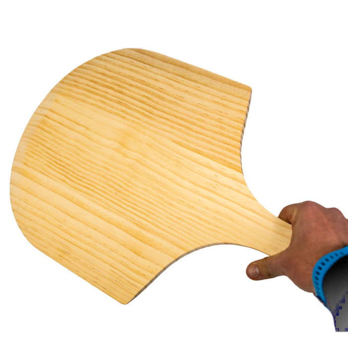 Wooden Pizza Peel | view of someone holding the pizza peel on white background