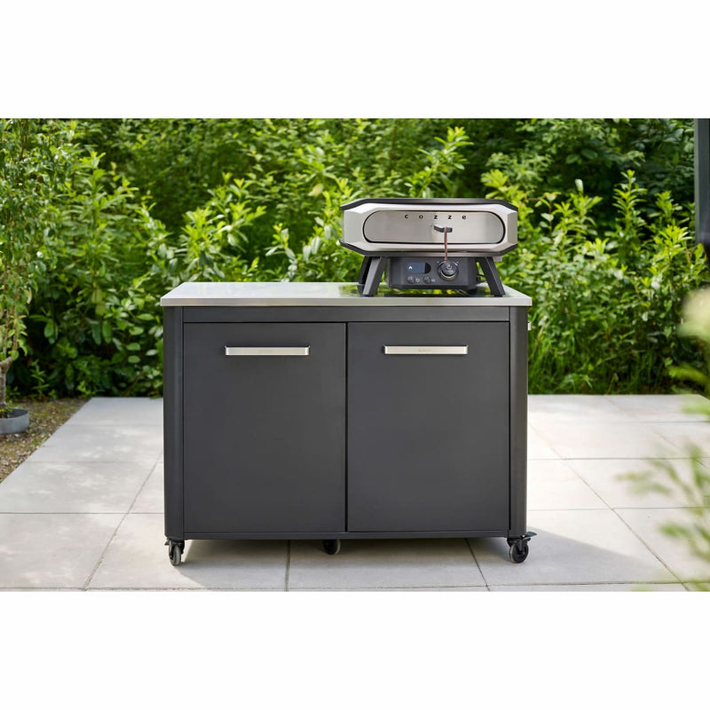 Pizza Oven Premium Rotate Electric 13″ & 17″ — Rotating Stone on a cozze table