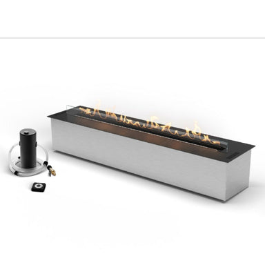 FLA4 BEV Bio Ethanol Fireplace Insert | Indoor showing the unit with the automatic fuel delivery system and remote