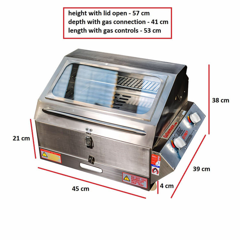 Portable BBQ | Marine | Galleymate 1500 showing the units dimensions