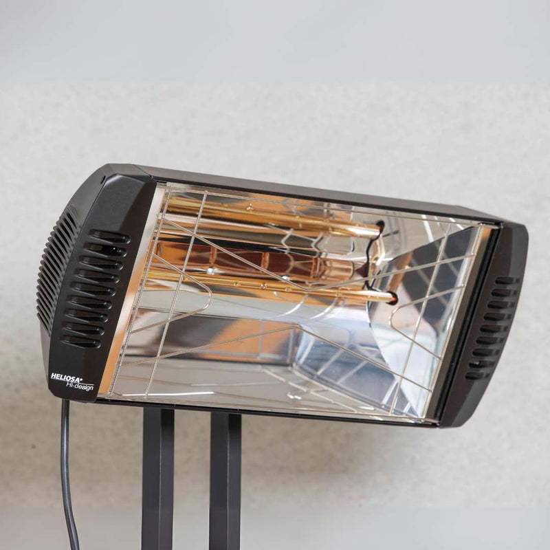 Infrared Heater | Outdoor Heliosa 66 Wide Angle With Remote in black on a stand