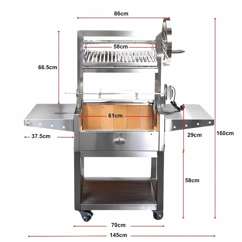 Parrilla Argentine Grill | Firebrick | Rotisserie | Medium showing the units dimensions