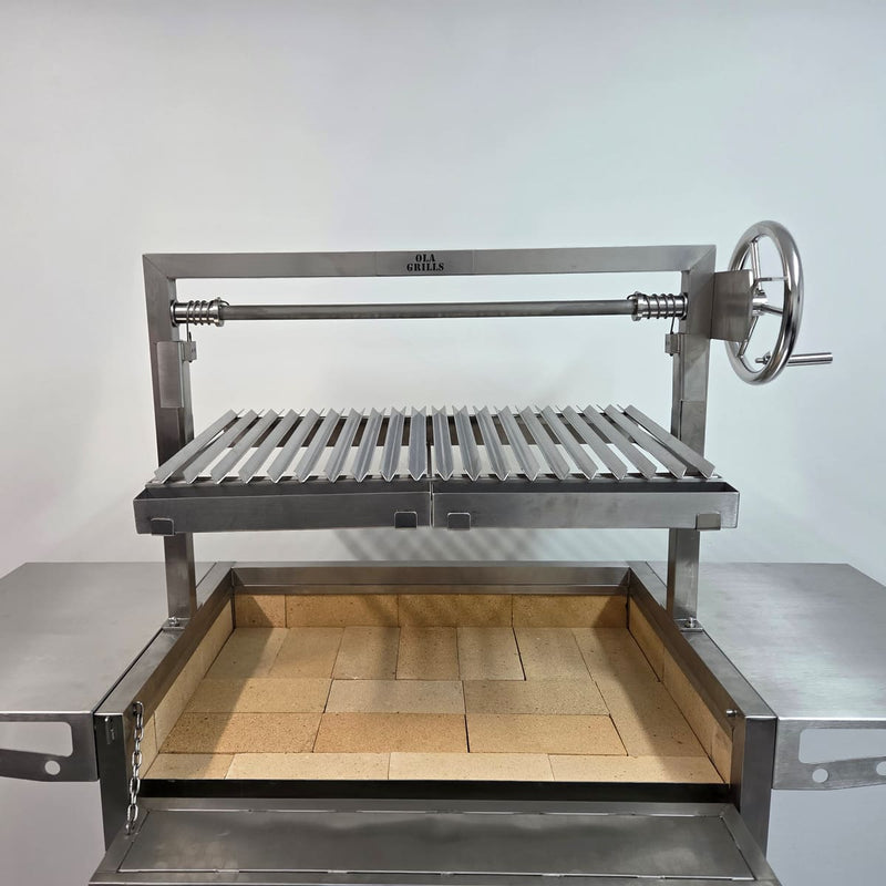 Parrilla Argentine BBQ with Firebricks | 100% 304 Stainless | South American Style Cooking top view with the grill up