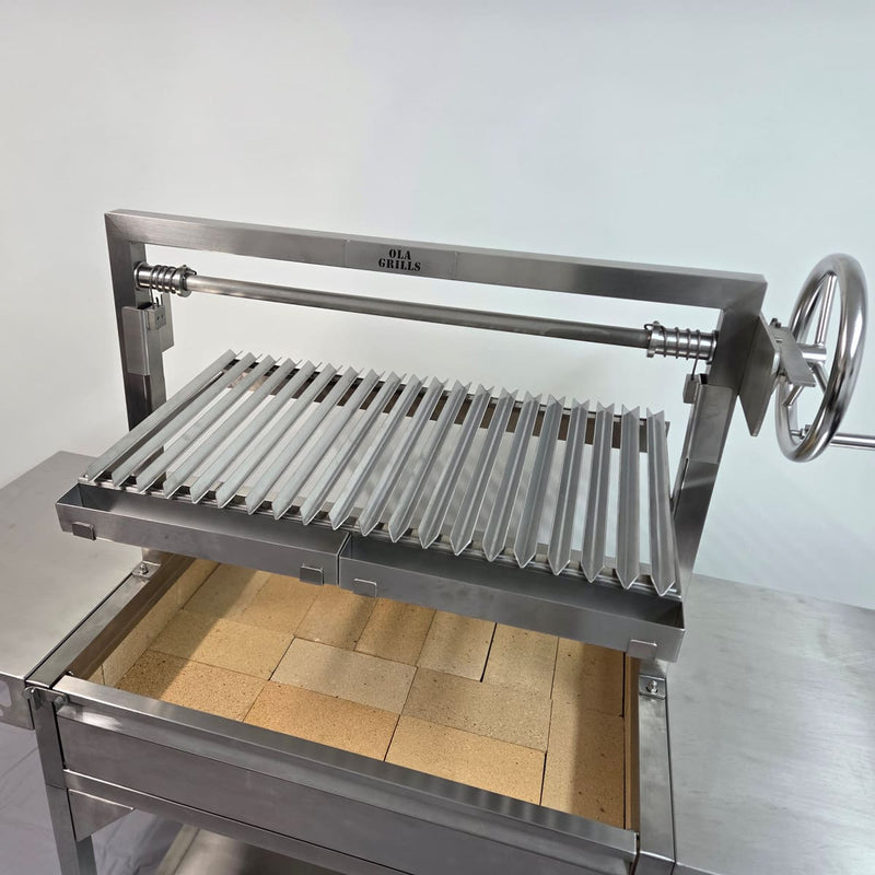 Parrilla Argentine BBQ with Firebricks | 100% 304 Stainless | South American Style Cooking top view showing the firebricks