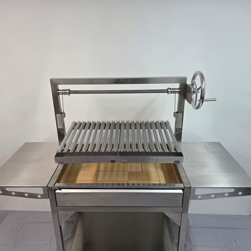Parrilla Argentine BBQ with Firebricks | 100% 304 Stainless | South American Style Cooking full view the grill half way up