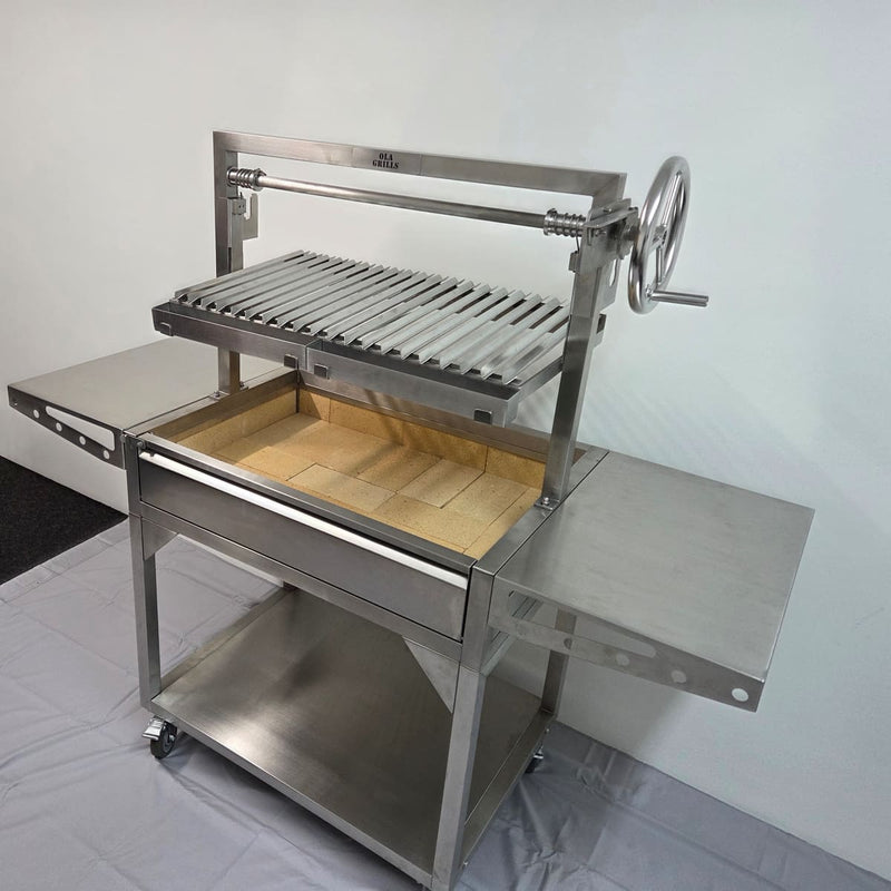 Parrilla Argentine BBQ with Firebricks | 100% 304 Stainless | South American Style Cooking front view with the grill up