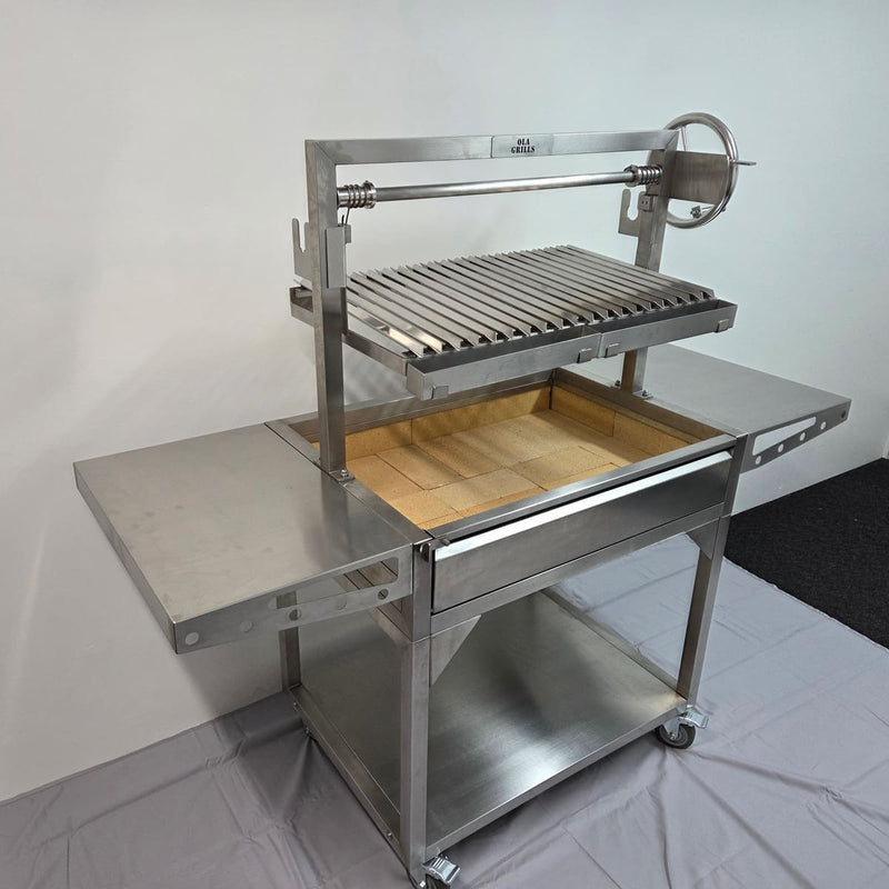 Parrilla Argentine BBQ with Firebricks | 100% 304 Stainless | South American Style Cooking side view of the grill