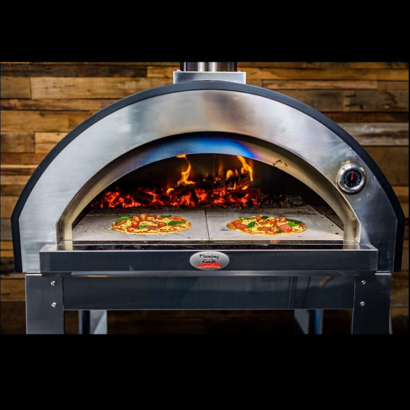 Marine Grade Pizza Oven | 316 SS | Wood Fired showing two pizzas on tiles for scale